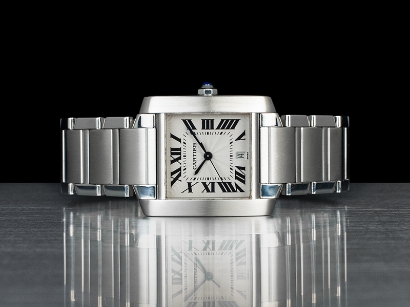 Cartier Tank Francaise Automatic Silver Guilloché Watch 2302/W51005Q4