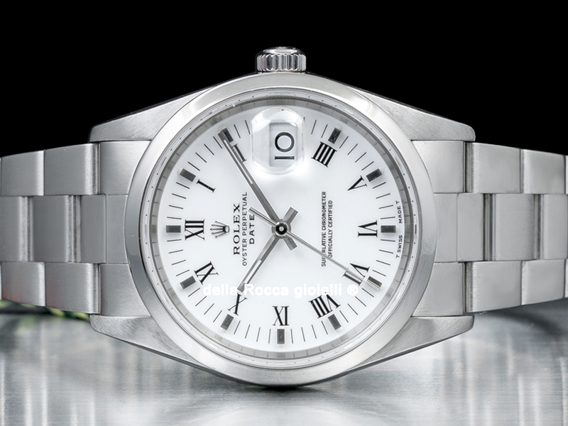 Rolex Date 34 Bianco Oyster White Milk Roman Watch 15200